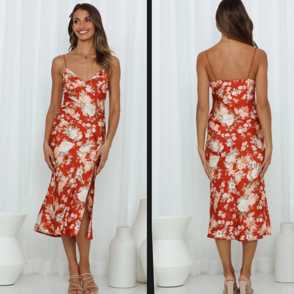 Hello Molly Staring At Me Dress Rust Floral Midi Dress